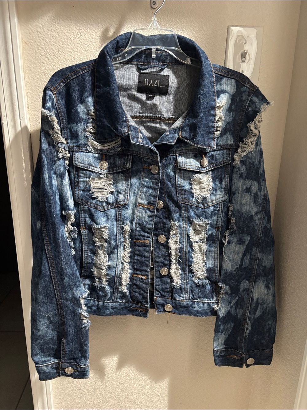 Dazi Distressed Acid-Wash Blue Denim Jacket 3X